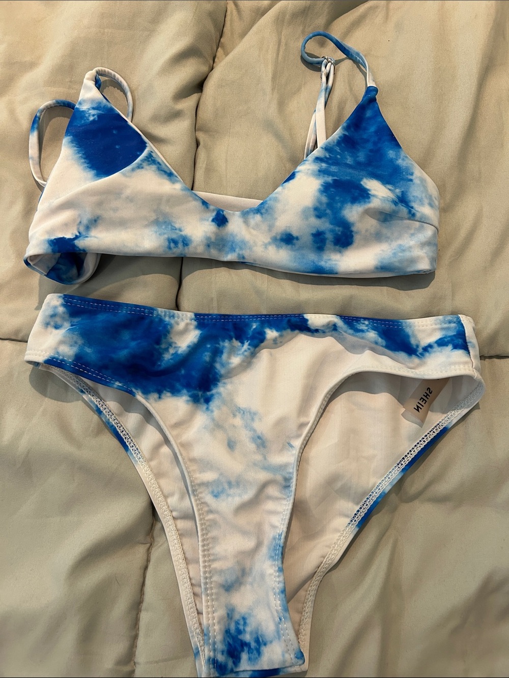 SHEIN Blue and White Tie-Dye Bikini Set